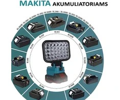 GZT LED šviestuvas Makita akumuliatoriams 18V L35 1900 Lm 15W USB2A