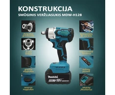 Smūginis veržliasukis Makita 18V akumuliatoriams MDW-H128