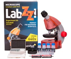 Mikroskopas vaikams, Levenhuk LabZZ M101 Oranžinis, 40x-640x, su eksperimentų rinkiniu