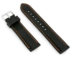 Pacific U20 rubber watch strap - juodas/oranžinis 28mm