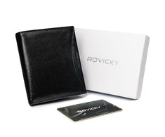 Erdvi vyriška piniginė iš natūralios grūdėtos odos su RFID apsauga - Rovicky