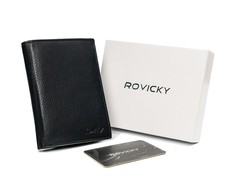 Elegantiška vyriška piniginė iš natūralios odos, juoda, RFID apsauga Rovicky