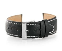 Pacific W26 leather watch strap - PREMIUM - juodas/baltas - 22mm