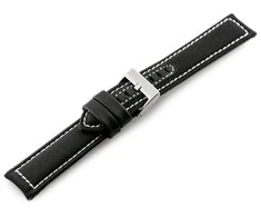 Pacific W34 leather watch strap - PREMIUM - juodas/baltas - 22mm