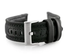 Pacific W34 leather watch strap - PREMIUM - juodas/juodas - 20mm