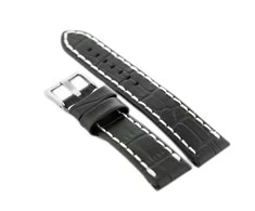Pacific W49 leather watch strap - juodas/baltas - 24mm
