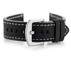 Laikrodis Pacific W72 leather watch strap - juodas/baltas 22mm