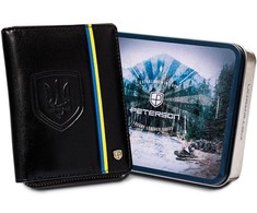 Vyriška odinė piniginė su Ukrainos emblema ir spalvomis. Petersonas