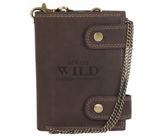 Always Wild Patraukli vyriška odinė piniginė su žalvarine grandinėle. Visada Laukinis