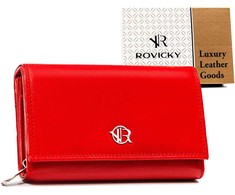 Raudona portfel skórzany damski su ochroną RFID - Rovicky