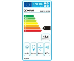 Gartraukis Gorenje | Gaubtas | BHP523E10X | Teleskopinis | C energijos vartojimo efektyvumo klasė | Plotis 50 cm | 322 m³/h | Mechaninis valdymas | LED | Nerūdijantis plienas