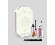 Kiko Milano Snow-Kissed Holiday makiažo dovanų rinkinys: apimties suteikiantis tušas, matiniai arba žvilgantys lūpų dažai ir akių šešėlių pieštukas
