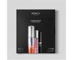 Kiko Milano Unmissable makiažo rinkinys: blakstienų tušas, vandeniui atsparus akių pieštukas ir skysti matiniai lūpų dažai