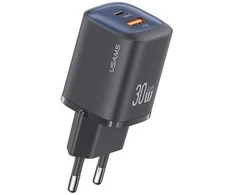 USAMS Laidinis įkroviklis CC254 30W GaNUSB-C/USB-A Fast Charging HC Series juodos spalvos CC254TC01