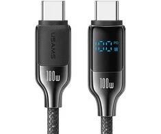 USAMS Kabelis USB-C į USB-C 100W 1,2m Skaitmeninis Ekranas Cinko lydinio greito įkrovimo duomenų kabelis HX Series SJ742USB01 (US-SJ742)