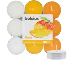 Bolsius Scented Tealights Mango 4h Tealight Candle kvepiančių arbatinių žvakių rinkinys, 18 vnt.