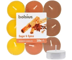 Bolsius Scented Tealights Sugar &amp; Spice 4h Tealight Candle kvepiančių arbatinių žvakių rinkinys, 18 vnt.