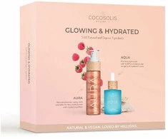 Cocosolis Cocosolis Glowing &amp; Hydrated veido priežiūros rinkinys (serumas Aqua Filler-Effect, 50 ml + Aura Peptide Shimmer Purškiklis, 100 ml)