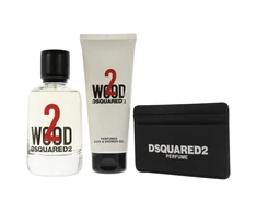 Dsquared2 Set Dsquared 2: Dsquared Leather Card Holder Juodas For Men + 2 Wood Eau De Toilette Unisex, 100 ml + 2 Wood Dušo želė, 100 ml