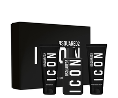 „Dsquared2“ rinkinys „Dsquared 2“: „Icon“ vyriškas kvapusis vanduo, 100 ml + „Icon“ dušo želė visiems odos tipams, 100 ml + „Icon“ drėkinamasis balzamas po skutimosi, 100 ml