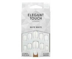 Elegant Touch Elegantiška prisilietimui poliruota spalva 24 nagų lakai su klijais Squoval Quite Baltas