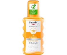 Eucerin Sun Oil Control Dry Touch Transparent Purškiklis SPF 50+ purškiamas apsauginis losjonas nuo saulės, 200 ml