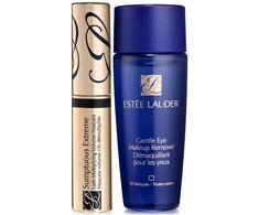 Extreme Lashes Set Estee Lauder: Gentle Eye makiažo valiklis Lotion, 30 ml + Sumptuous Extreme Atsparus vandeniui Volumizing Blakstienų tušas Juodas 2.8 ml