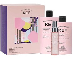 Ref Stockholm Dovanų dėžutės rinkinys REF: „Illuminate Colour“ plaukų šampūnas be sulfatų stiprinimui, 285 ml + „Illuminate Colour“ plaukų kondicionierius be sulfatų maitina ir stiprina plaukų atspalvį, 245 ml + „Eliksyras“ plaukų serumas, suteikiantis blizgesio, 80 ml