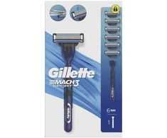 Gillette Mach3 Sport Razor + Spare Heads skustuvas ir keičiamos galvutės, 6 vnt.