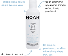 Noah Kids Šampūnas Milk And Sugar For Long Hair Vaikiškas šampūnas su pienu ir cukrumi ilgiems plaukams, 250 ml