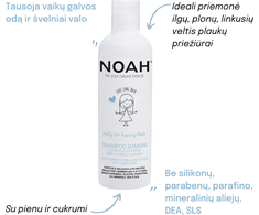 Noah Kids Šampūnas Milk And Sugar For Long Hair Vaikiškas šampūnas su pienu ir cukrumi ilgiems plaukams, 250 ml