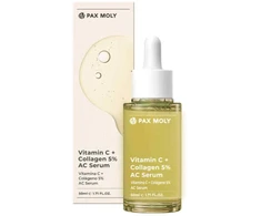 PaxMoly Ac Serum Vitamin C + Collagen 5% Hydrating &amp; Brightening Day &amp; Night Serum For Face, 50 ml