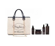 Saphira Steppin-Out Bag plaukų priežiūros priemonių rinkinys: šampūnas, kaukė, daugiafunkcė priemonė plaukams, aliejus, rankinė