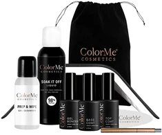 Set ColorMe Cosmetics: Soak It Off Nagų lakas Remover, 100 ml + ColorMe Gel Semi-Permanent Nagų lakas, 10 ml + ColorMe Base Coat Semi-Permanent Nagų lakas, 10 ml + ColorMe Top Coat Semi-Permanent Nagų lakas, 10 ml + ColorMe Nail Led Lamp Juodas + Prep