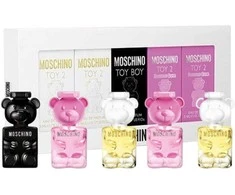 Moschino rinkinys: Toy 2 Bubble Gum EDP Unisex, 2 buteliukai, 5 ml + Toy 2 EDP Unisex, 2 buteliukai, 5 ml + Toy Boy Unisex parfuminis vanduo, 5 ml