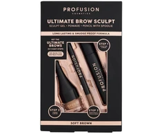 Set Profusion Cosmetics: Ultimate Brow Sculpt Eyebrow Gel Soft Brown 1.8 g + Ultimate Brow Sculpt Defining Eyebrow Kreminis Pieštukas &amp; 2-In-1 Soft Brown 0.07 g + Ultimate Brow Sculpt Eyebrow Pomade Soft Brown, 4 ml