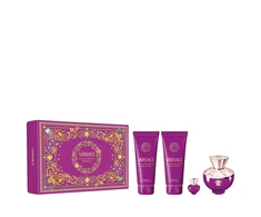 Set Versace: Dylan Violetinė Eau De Parfum For Women, 100 ml + Dylan Violetinė Eau De Parfum For Women, 5 ml *Miniature + Dylan Violetinė Dušo želė For All Skin Types, 50 ml + Dylan Violetinė Hydrating Losjonas kūnui, 100 ml
