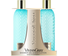 Newcos VIVIAN GRAY rinkinys Gemstone Jasmine &amp; Patchouli: dušo želė ir kūno losjonas, 2 x 300 ml