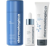Smooth + Hydrate rinkinys Dermalogica: Daily Milkfoliant šveičiamieji milteliai, 74 g + Active Moist prebiotinis drėkinamasis kremas veidui, 50 ml + Circular Hydration hialurono rūgšties serumas veidui, 30 ml