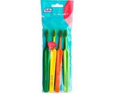 TePe Colour Compact Dantų šepetėlis Extra Soft itin minkšti dantų šepetėliai, 4 vnt. (spalva gali skirtis)