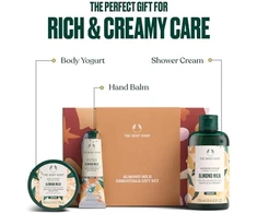 The Body Shop Almond Milk Essentials Giftset kūno priežiūros rinkinys (dušo želė, 250 ml + kūno jogurtas,200 ml + rankų balzamas, 30 ml)