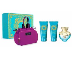 Versace Dylan Turquoise EDT moterims, 100 ml + kvapnus kūno gelis, 100 ml + dušo želė, 100 ml + kosmetinė
