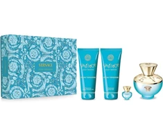 Kvepalų rinkinys moterims Versace Dylan Torquoise (EDT, 100 ml + kūno gelis, 100 ml + dušo želė, 100 ml + EDT miniatiūra, 5 ml)