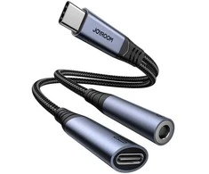Du viename garso adapteris Joyroom SY-C02 Type-C iki 3.5 mm + Type-C (juodas)