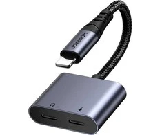 Du viename garso adapteris Joyroom SY-L01 Lightning iki 3.5 mm + Lightning (juodas)