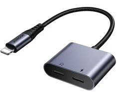 Du viename garso adapteris Joyroom SY-L02 Lightning į dvigubą žaibą (juodas)