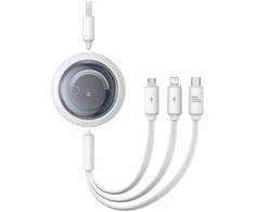Trys viename Baseus Free2Draw USB į M+L+C 100 W laidas, 1.1 m (baltas)