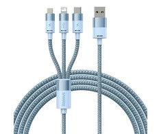 3in1 USB laidas Baseus StarSpeed Series, USB-C + Micro + Lightning 3.5A, 1.2m (mėlyna)