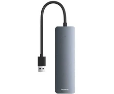 4in1 Hub Baseus UltraJoy Lite USB-A į USB 3.0 15cm (pilka)