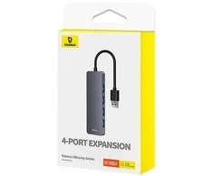 4in1 Hub Baseus UltraJoy Lite USB-A į USB 3.0 15cm (pilka)